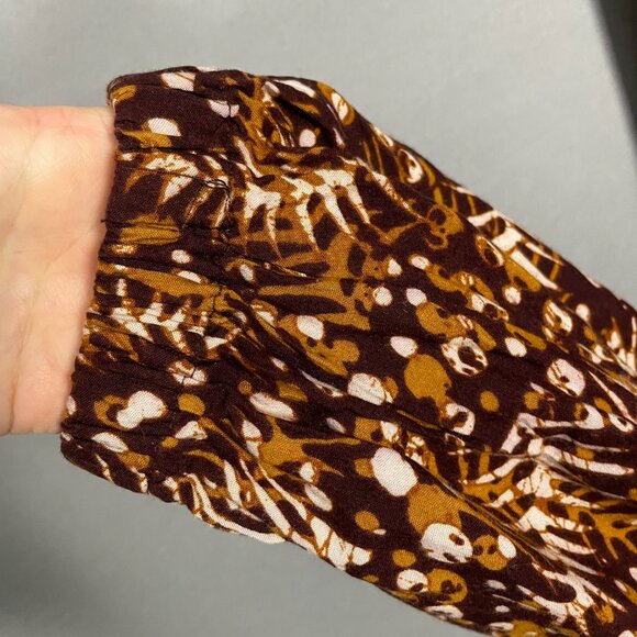 Batik Lounge Pants Brown Abstract Pattern Stretch Waist Ankles Boho Hippie - Picture 9 of 12